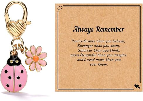 Ladybug Keychain Ladybug Gifts Flower Lady Bug Bag Purse Charms for Handbag Kawaii Keychain with Always Remember Card in Kuwait