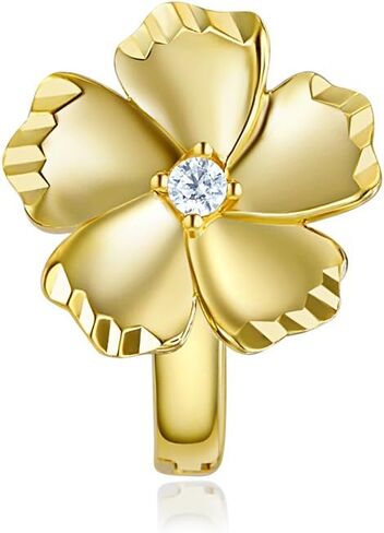 Wellingsale Ladies 14k Yellow Gold Polished CZ Flower Huggies Hoop Earrings in Saudi Arabia