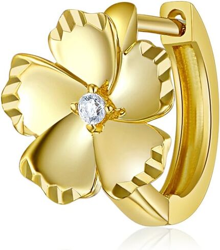 Wellingsale Ladies 14k Yellow Gold Polished CZ Flower Huggies Hoop Earrings in Saudi Arabia