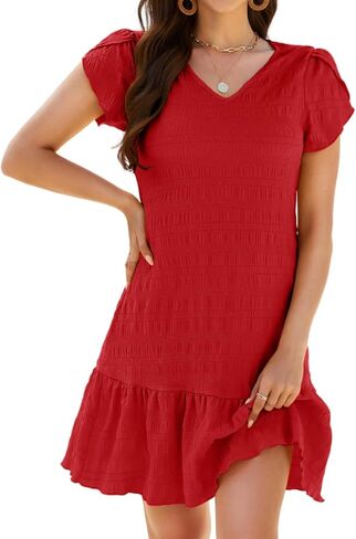 Kaei&Shi Casual Summer Dresses,Drop Waist Ruffle Hem Shift Dress for Women,Short Sundress Vacation Dinner Party in Saudi Arabia