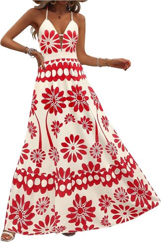 Milumia Women's Boho Floral Print Cami Maxi Dress Criss Cross Backless A Line Flowy Dresses in Saudi Arabia