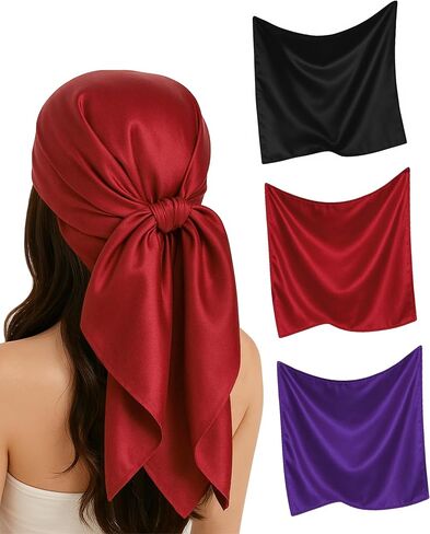 3 Pack Satin Head Scarf for Women – 35 Inches Square Scarf, Sleeping Hair Wrap Bandana in Kuwait