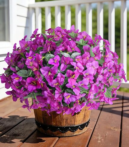INSPRING Faux Bougainvillea Artificial Flowers for Outdoors Spring Outside Decor, 4 Bundles UV Resistant Realistic Fake Plants Silk Flowers for Porch Patio Window Outdoor Planter Garden Home, Hotpink in Kuwait