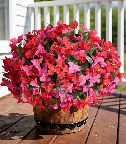 INSPRING زهور الجهنمية الصناعية للديكور الخارجي للربيع في الهواء الطلق، 4 حزم مقاومة للأشعة فوق البنفسجية من النباتات المزيفة الواقعية زهور الحرير للشرفة ونافذة الفناء في الهواء الطلق وحديقة المنزل، باللون الوردي الساخن in Kuwait