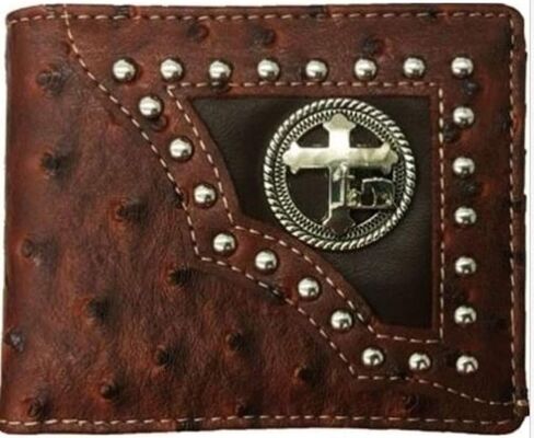 Cross Praying Cowboy Mens Wallet Western Bifold Style W012-30 Ostrich Brown in Saudi Arabia