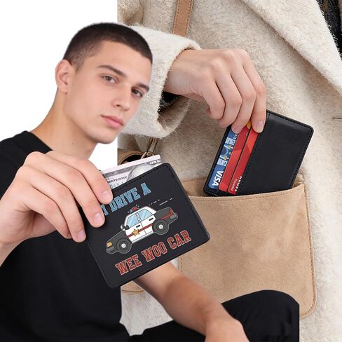 ENSIANTH Policeman Card Holder I Drive A Wee Woo Car Gift Funny Police Car-Cop Law Enforcement Leather Wallet Patriotic Gift (Wee Woo Car CH) in Saudi Arabia
