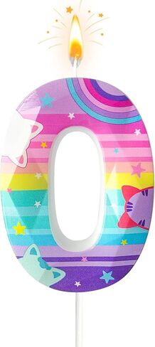 Minyu Rainbow Cat Number Birthday Candle, Colorful Kitten & Star Design Cake Topper, Perfect for Birthday Celebrations, Cat-Themed Celebration Decor (1) in Saudi Arabia