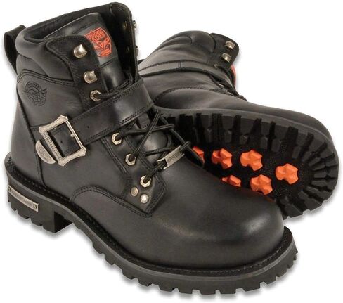 Milwaukee Leather MBM9010 Men's 6in Side Buckle Black Engineer Boots - WIDE & STANDARD in Saudi Arabia