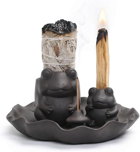 حامل عصا البخور الضفدع من تشانغوانا - مبخرة رماد السيراميك، حامل مع 45 عصا من خشب الصندل، زينة للعلاج العطري/اليوغا/التأمل/ديكور غرفة المعيشة المنزلية والمكتب in Kuwait