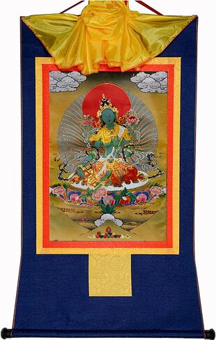 Gandhanra Green Tara Thangka Tibetan Thangka Art - نسيج بوذا المختوم الساخن لديكور منزل Zen، والتأمل، والاسترخاء الروحي، والسلام in Kuwait