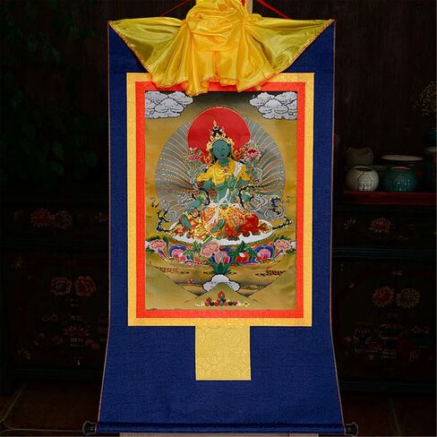 Gandhanra Green Tara Thangka Tibetan Thangka Art - نسيج بوذا المختوم الساخن لديكور منزل Zen، والتأمل، والاسترخاء الروحي، والسلام in Kuwait