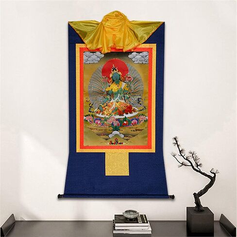 Gandhanra Green Tara Thangka Tibetan Thangka Art - نسيج بوذا المختوم الساخن لديكور منزل Zen، والتأمل، والاسترخاء الروحي، والسلام in Kuwait