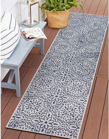Rugshop Contemporary Flowers Weather Resistant Indoor/Outdoor Runer Rug 2' x 7' Yellow in Saudi Arabia