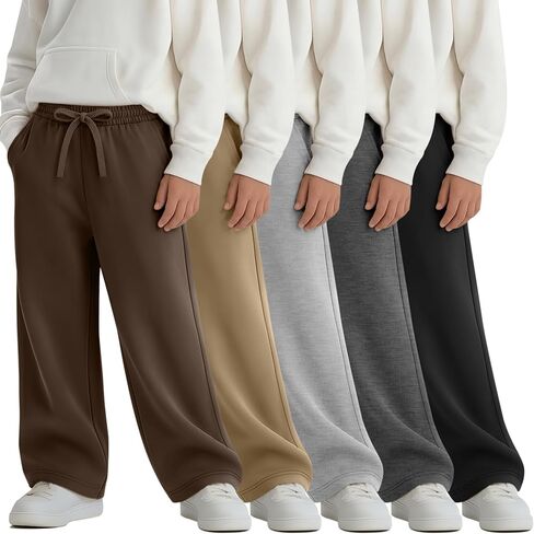 5 Pack Boy's Baggy Sweatpants Elastic Drawstring Open Bottom Pants Athletic Joggers with Side Pockets in Kuwait