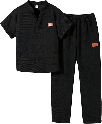 طقم ملابس للأولاد بأكمام قصيرة وسروال طويل، طقم من قطعتين للزي المدرسي مقاس 7-14 in Kuwait