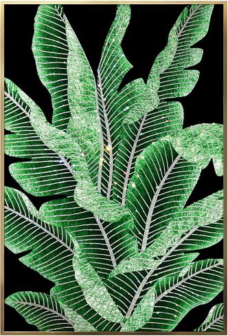 BABOBIU Wall Art Decor 24"x36" Handmade Enameled Glitter Acrylic Diamond Wall Decor Modern Wall Art Decor Artwork with Shadow Box Framed for Living Room, Bedroom, Corridor (Leaves) in Kuwait