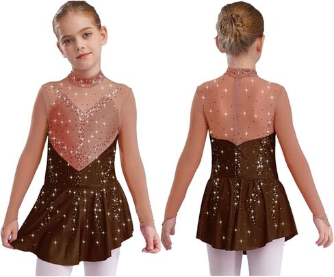 Kids Girls Figure Skating Dance Dresses with Shiny for Lyrical Modern Dance Competition and Stage Performance in Kuwait