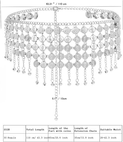 Belly Dance Hip Scarf Belt, Coin Belly Chain Skirt, Coins Waist Chain Outfit for Dance Training Halloween Costume Accessory in Saudi Arabia