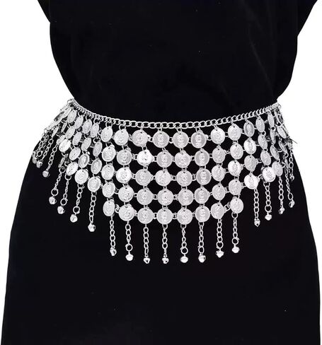 Belly Dance Hip Scarf Belt, Coin Belly Chain Skirt, Coins Waist Chain Outfit for Dance Training Halloween Costume Accessory in Saudi Arabia