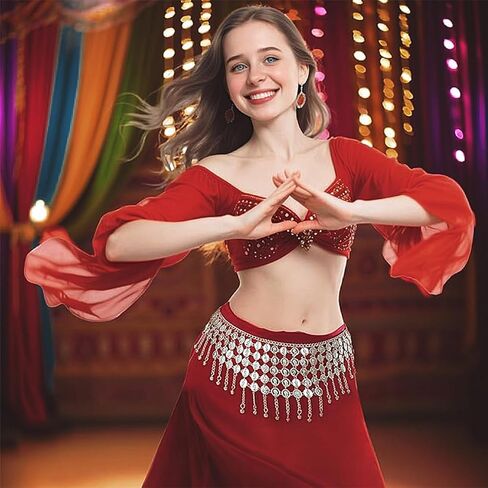 Belly Dance Hip Scarf Belt, Coin Belly Chain Skirt, Coins Waist Chain Outfit for Dance Training Halloween Costume Accessory in Saudi Arabia