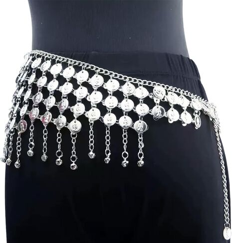 Belly Dance Hip Scarf Belt, Coin Belly Chain Skirt, Coins Waist Chain Outfit for Dance Training Halloween Costume Accessory in Saudi Arabia