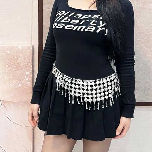 Belly Dance Hip Scarf Belt, Coin Belly Chain Skirt, Coins Waist Chain Outfit for Dance Training Halloween Costume Accessory in Saudi Arabia