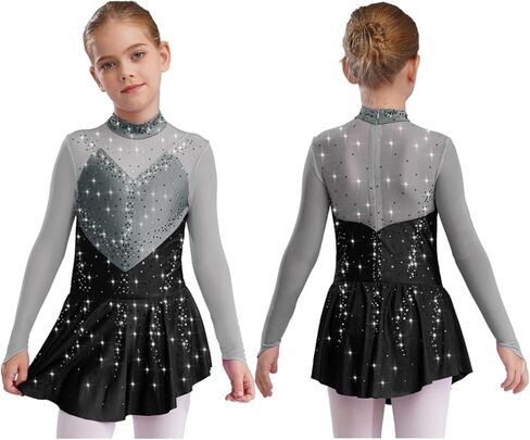 Kids Girls Figure Skating Dance Dresses with Shiny for Lyrical Modern Dance Competition and Stage Performance in Saudi Arabia