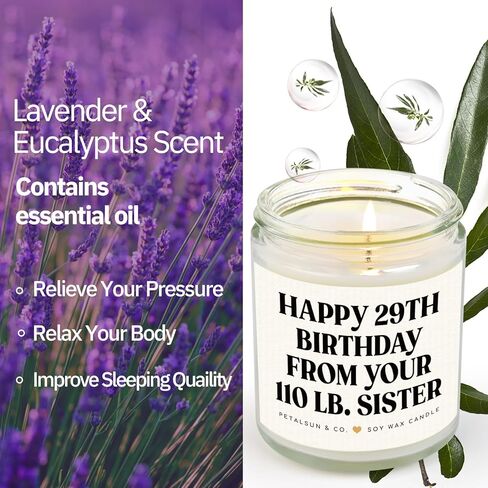 Sister Birthday Gifts, Funny Sister Gifts from Sisters Brother- Lavender Natural Soy Wax Candle- Birthday Gift for Sister, Happy 29th Bday from Your 110 lb Sis(7oz) in Kuwait