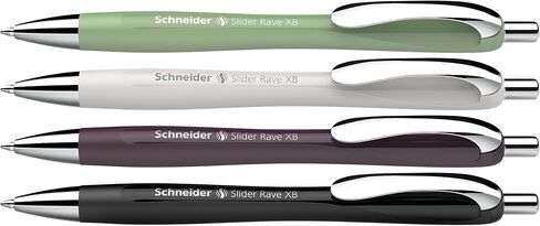 Schneider Limited Trend Edition Slider Rave XB (Extra Broad) Ballpoint Pen, Refillable + Retractable, 1.4 mm, Special Assortment Barrels, Blue Ink, Promo Box of 4 Pens (132684) in Saudi Arabia