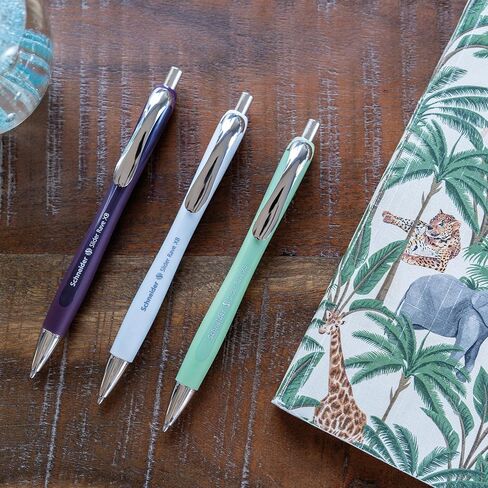 Schneider Limited Trend Edition Slider Rave XB (Extra Broad) Ballpoint Pen, Refillable + Retractable, 1.4 mm, Special Assortment Barrels, Blue Ink, Promo Box of 4 Pens (132684) in Saudi Arabia