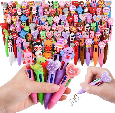 LiYiQ 25 Valentine's Day Animal Colorful Multicolor Pen in One Cartoon Cute Fun Cute Pens Bulk Kawaii Heart Capybara Frog Panda Shape Lovely Ballpoint Pens for Fun Gifts in Kuwait
