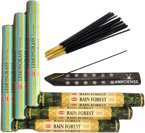 Lemongrass & Rain Forest from Hem Bundled with ANKCIENSE Incense Holder Bundle, Variety Pack of 120 Sticks. in Kuwait