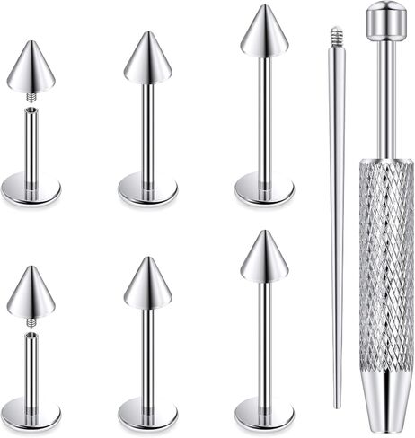 Internally Threaded Labret Studs 18G 16G 14G Surgical Steel Lip Piercing Jewelry with Claw Tool Monroe Snake Bite Jewelry Flat Back Barbell for Women Men Plus Piercing Ball Grabber Tool in Saudi Arabia