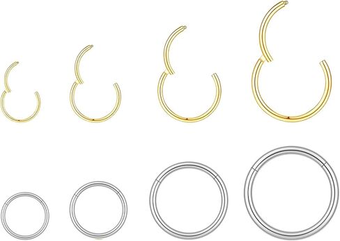 CLVJQ 8 PCS 18G Nose Septum Rings for Women Men, Silver/Gold 316L Surgical Stainless Steel Hypoallergenic Hinged Clicker Nose Lip Tragus Cartilage Ring Hoop, Body Piercing Jewelry 6mm 8mm 10mm 12mm in Saudi Arabia