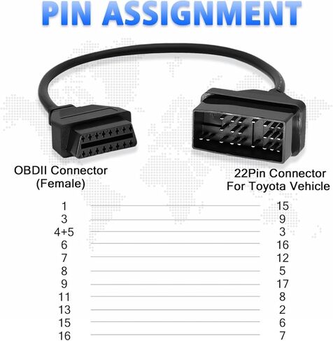 OBD2 Adapter Cable for Toyota Vehicles 22Pin OBD2 16Pin to OBD1 22Pin OBDII Car Diagnostic Connector Compatible with OBD II Diagnostic Scanner (22Pin for Toyota) in Kuwait