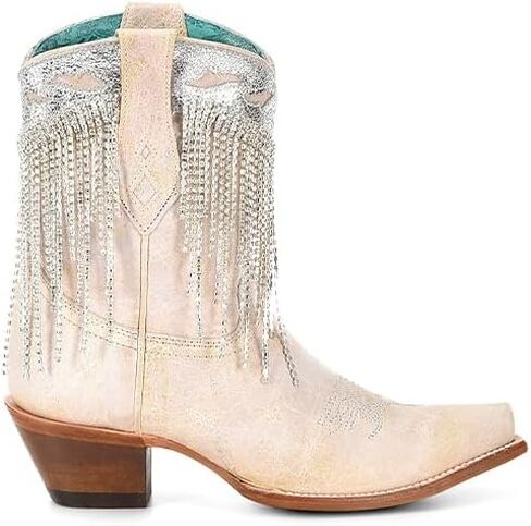 CORRAL LADIE'S WHITE-SILVER OVERLAY & EMBROIDERY & CRYSTALS ANKLE BOOT, LEATHER SOLE, COWHIDE LEATHER, URBAN BOOTS, Z5250 in Saudi Arabia