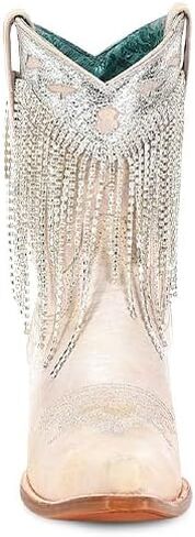 CORRAL LADIE'S WHITE-SILVER OVERLAY & EMBROIDERY & CRYSTALS ANKLE BOOT, LEATHER SOLE, COWHIDE LEATHER, URBAN BOOTS, Z5250 in Saudi Arabia