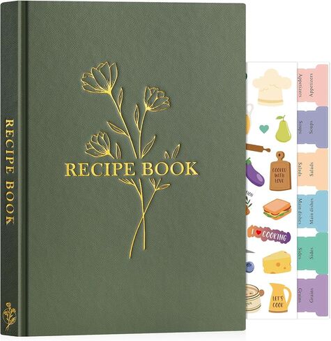 Lanpn Blank Recipe Book Cookbook to Write in Your Own Recipes, Waterproof B5 Empty Cooking Journal for 120 Recipes, Leather Cover Recipe Notebook with Stickers to Organize Your Family Recipes, Green in Saudi Arabia
