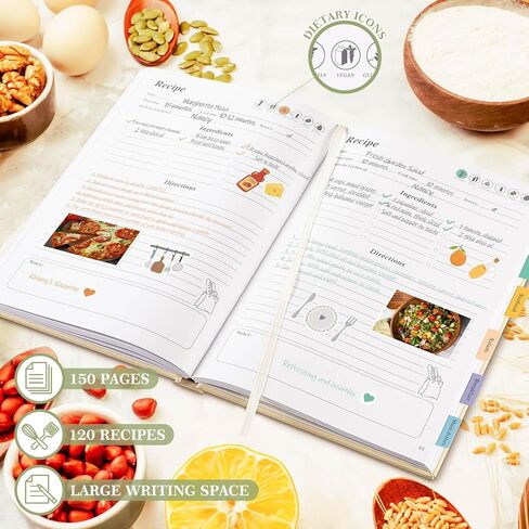 Lanpn Blank Recipe Book Cookbook to Write in Your Own Recipes, Waterproof B5 Empty Cooking Journal for 120 Recipes, Leather Cover Recipe Notebook with Stickers to Organize Your Family Recipes, Green in Saudi Arabia