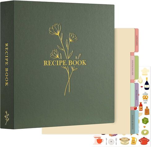 Lanpn Blank Recipe Book Cookbook to Write in Your Own Recipes, Waterproof B5 Empty Cooking Journal for 120 Recipes, Leather Cover Recipe Notebook with Stickers to Organize Your Family Recipes, Green in Kuwait