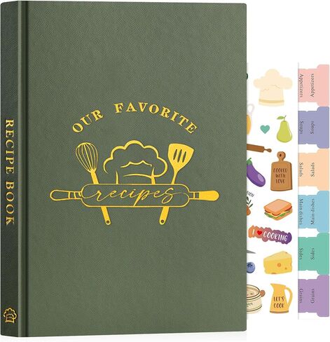 Lanpn Blank Recipe Book Cookbook to Write in Your Own Recipes, Waterproof B5 Empty Cooking Journal for 120 Recipes, Leather Cover Recipe Notebook with Stickers to Organize Your Family Recipes, Green in Saudi Arabia