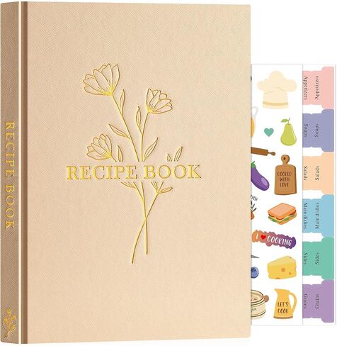 Lanpn Blank Recipe Book Cookbook to Write in Your Own Recipes, Waterproof B5 Empty Cooking Journal for 120 Recipes, Leather Cover Recipe Notebook with Stickers to Organize Your Family Recipes, Green in Saudi Arabia
