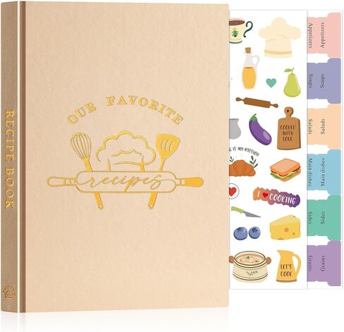 Lanpn Blank Recipe Book Cookbook to Write in Your Own Recipes, Waterproof B5 Empty Cooking Journal for 120 Recipes, Leather Cover Recipe Notebook with Stickers to Organize Your Family Recipes, Green in Saudi Arabia