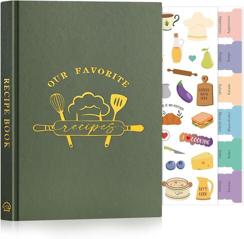 Lanpn Blank Recipe Book Cookbook to Write in Your Own Recipes, Waterproof B5 Empty Cooking Journal for 120 Recipes, Leather Cover Recipe Notebook with Stickers to Organize Your Family Recipes, Green in Saudi Arabia