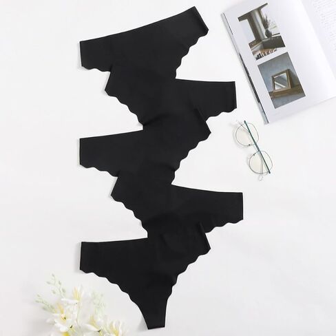 5 pack Seamless Underwear for Women-Sexy low waist solid color wavy edge ultra-thin briefs in Saudi Arabia