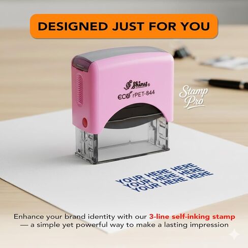 ختم Stamp Pro Pink ذاتي التحبير 3 أسطر مخصص - اسم شخصي أو ختم نص للمنزل والمدرسة والحرف اليدوية واستخدام الأعمال in Kuwait