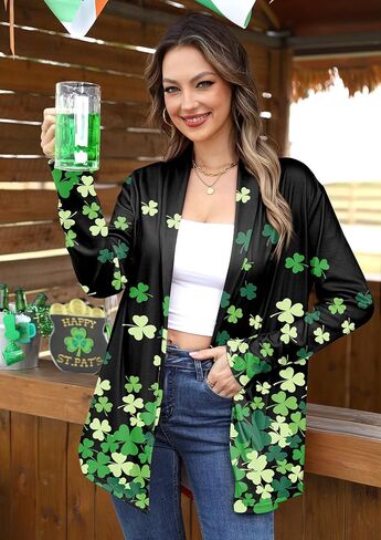 Women St Patricks Day Shamrock Saint Clover Sweater Irish Four Leaf Paddy Outfit B1 S in Saudi Arabia