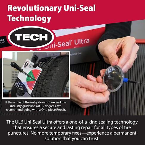 TECH UL6 Uni-Seal Ultra Tire Repairs - One-Piece Stem and Cap Tire Patch Plug for Punctures up to 1/4" (6mm), Permanent Seal for All Types of Tires, Easy-to-Use & Efficient Repair Solution, Box of 14 in Kuwait
