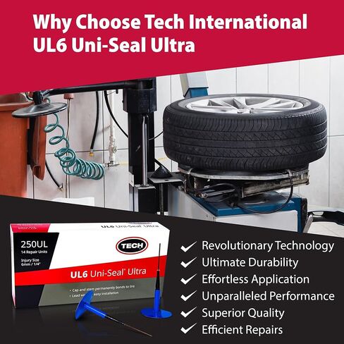 TECH UL6 Uni-Seal Ultra Tire Repairs - One-Piece Stem and Cap Tire Patch Plug for Punctures up to 1/4" (6mm), Permanent Seal for All Types of Tires, Easy-to-Use & Efficient Repair Solution, Box of 14 in Kuwait