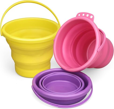 دلو شاطئ قابل للطي، دلو رمل متعدد الأغراض قابل للطي لغسيل السيارات والتنظيف والتخييم والأماكن الخارجية والأعمال المنزلية وأدوات الحديقة، وسلة عيد الفصح، هدية مثالية، ملحقات السفر 3 قطع in Kuwait